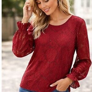 Elegant Red Lace Women's Top
